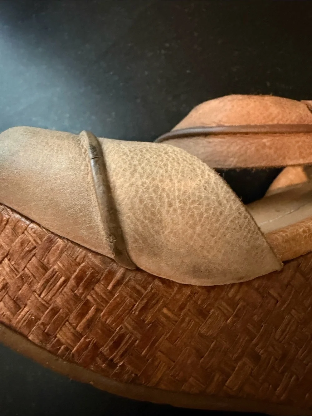 Naya tan leather wedge sandals size 7 with buckle detail